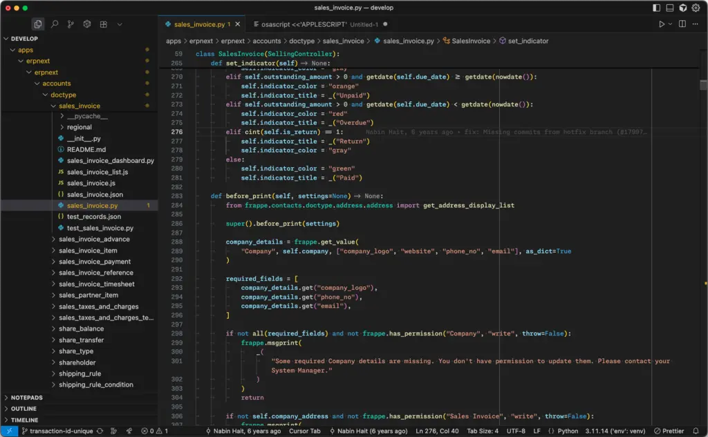 Code Editor with Sales Invoice controller