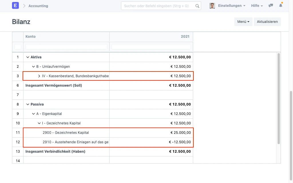 Eröffnungsbilanz in ERPNext